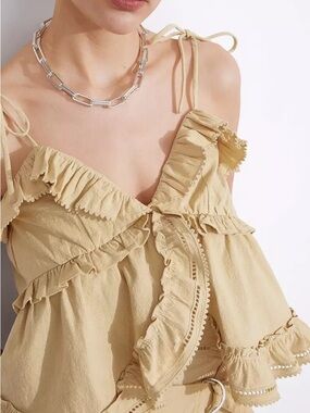 Paris Atelier Ruffled Tie-Shoulder Top in Light Beige